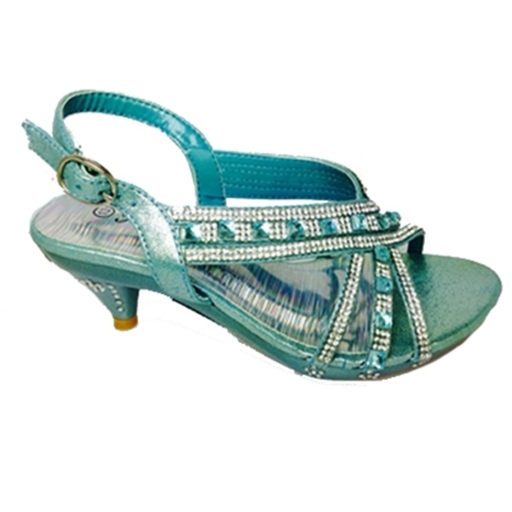 86K Girls Rhinestone Heel Pageant Sandals Mint NEW